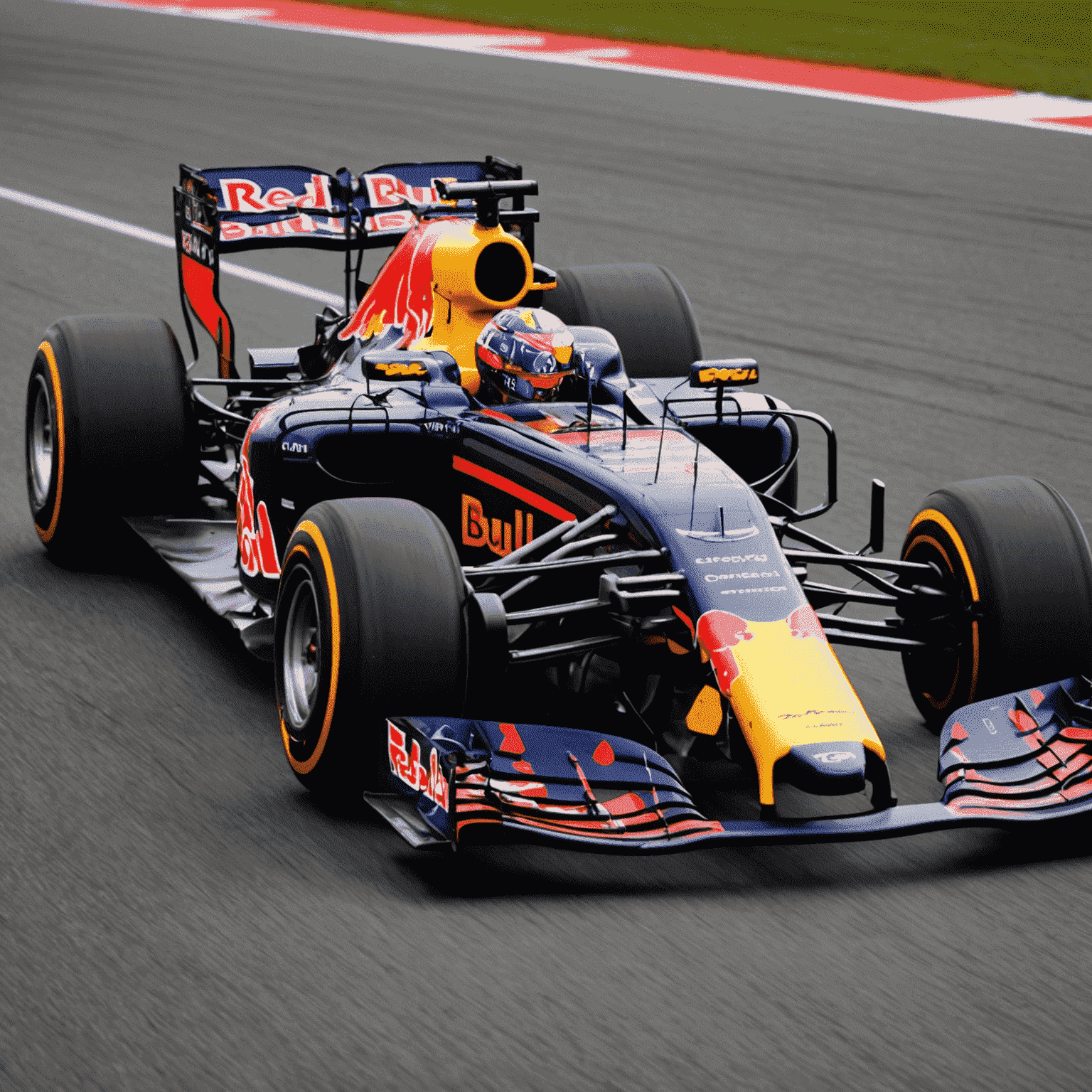 Red Bull F1 car cornering at high speed, demonstrating its exceptional grip and stability